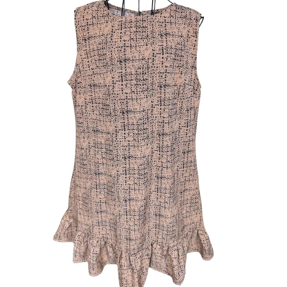 SHEIN Pink & Black Textured Sleeveless Ruffle-Hem Mini Dress